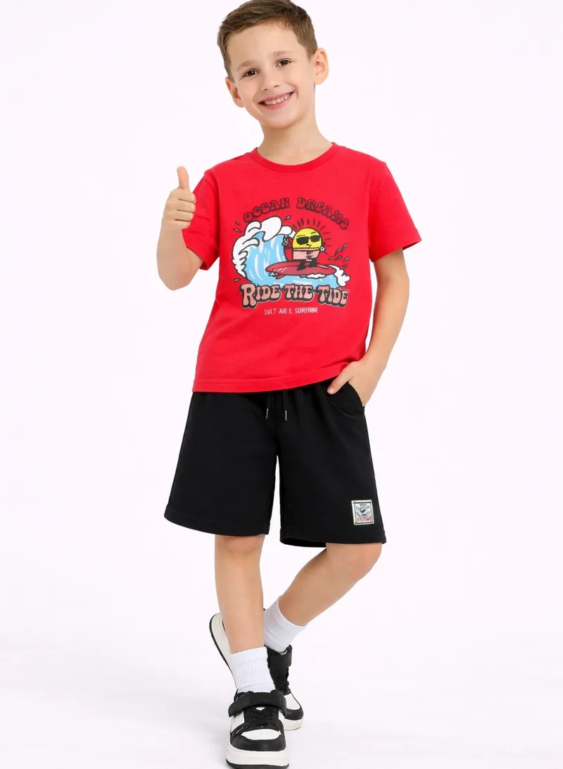 Victor And Jane  Boys Good Day Printed T-Shirt & Black Shorts Set for Men | Best Price UAE